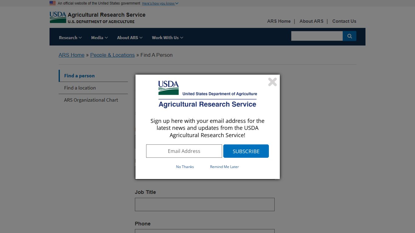 Find A Person : USDA ARS - Agricultural Research Service